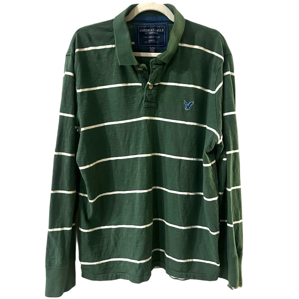 Vintage American Eagle long sleeve polo striped size xl green preppy